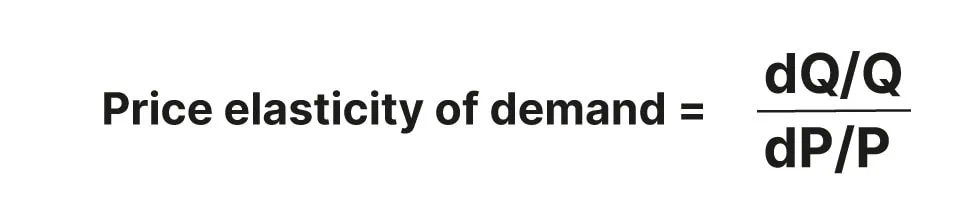 Price elasticity of demand formula: dQ/Q divided by dP/P.