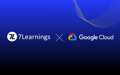 7Learnings and Google Cloud partnership logos on blue background.