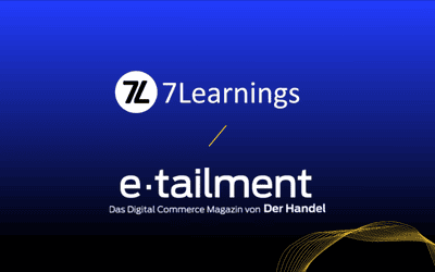 Logos of 7Learnings and e-tailment on a blue background.