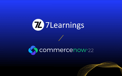 7Learnings and commercenow '22 logos on blue background.