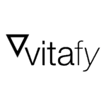 Black Vitafy logo with an inverted triangle icon.