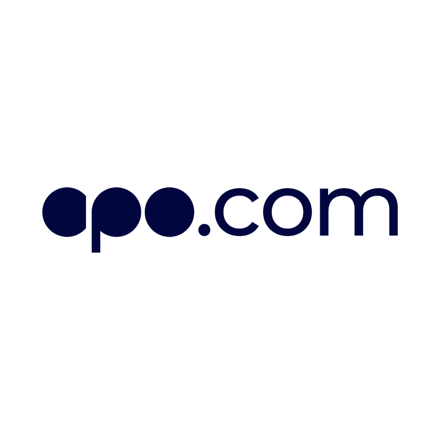 Dark blue apo.com text logo on a white background.