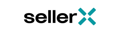 SellerX logo with black text and a teal X icon.