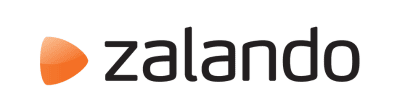 Zalando brand logo with orange icon and black wordmark.