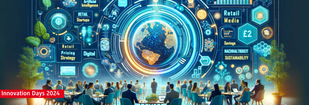Futuristic digital display at Innovation Days 2024 tech conference.
