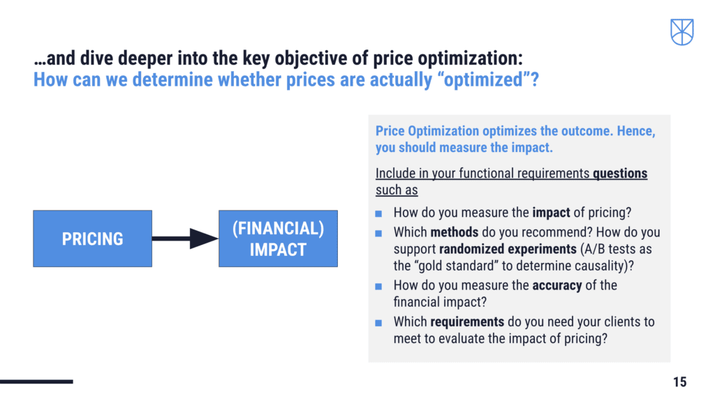 Slide explaining how to measure the financial impact of pricing.