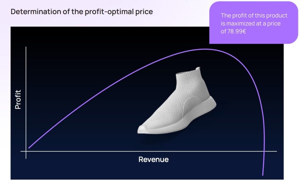 Graph showing profit maximization for a shoe at 78.99€.