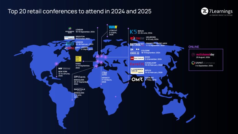 World map of top 20 retail conferences for 2024-2025.