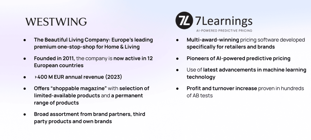Comparison of Westwing and 7Learnings company highlights.