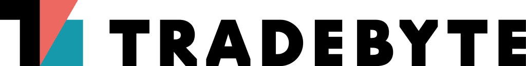 Tradebyte logo with red, teal, and black geometric icon.