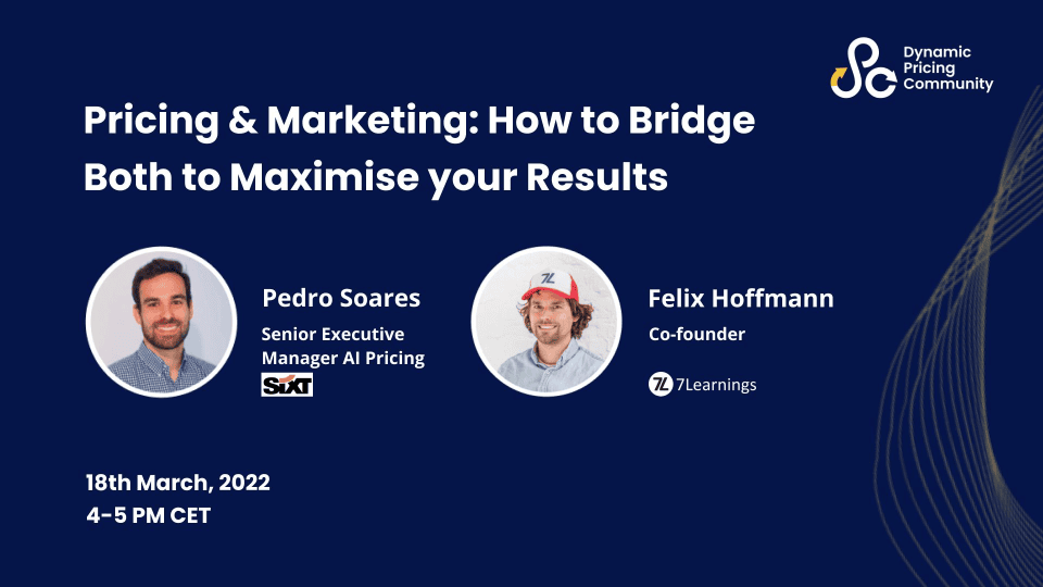 Pricing & Marketing webinar poster featuring two speakers.