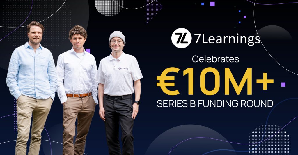 7Learnings team celebrates successful €10M+ Series B funding round.
