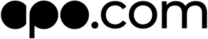 Black apo.com text logo on a white background