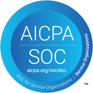 AICPA SOC for Service Organizations logo in a blue circle
