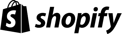 Black Shopify logo with a shopping bag icon.