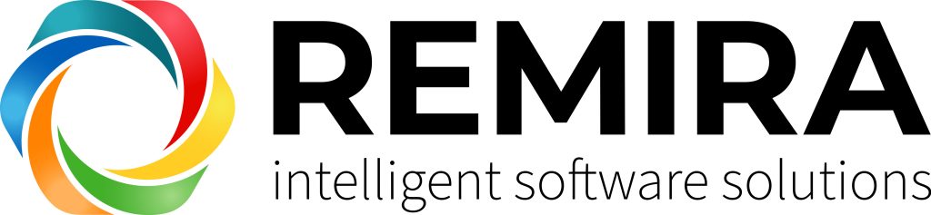 REMIRA intelligent software solutions logo with colorful swirl icon.
