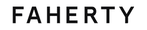 FAHERTY brand logo in bold black capital letters.