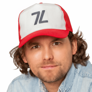Portrait of a man wearing a red trucker cap