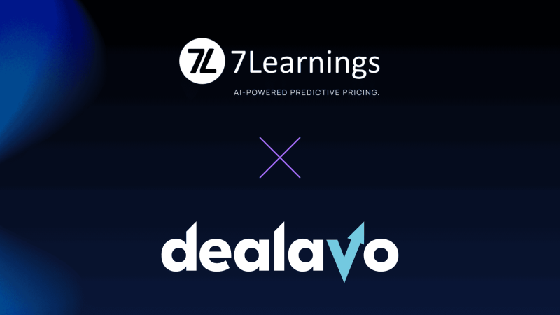 Partnership announcement graphic for 7Learnings and Dealavo.